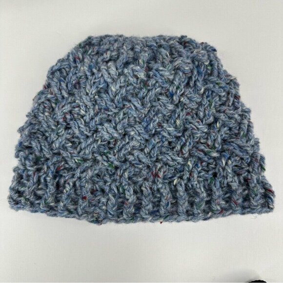 Handmade New Blue Donegal Tweed Wool Basketweave Winter Knit Beanie - Adult S/M - Picture 7 of 10